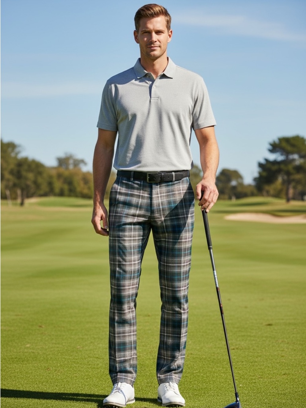 Nike Grey Plaid Chinos with Blue and Cream Lines
